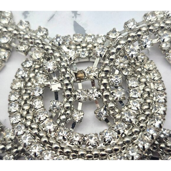 Silver Tone Crystal Statement Necklace Large Links Runway 20" Prom Clubwear - Picture 8 of 8